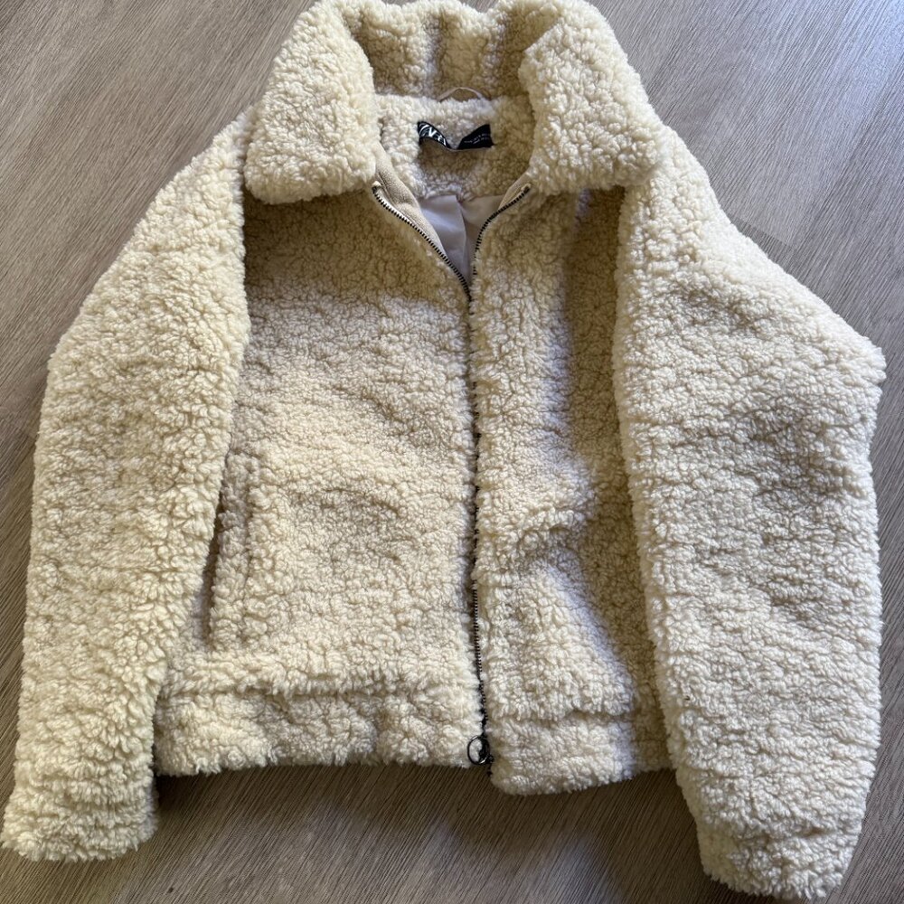 Zara Sherpa Teddy Bomber Jacket